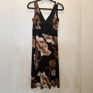 Madison Leigh Black Sleeveless Leaf Design‎ Midi Dress - Size 8